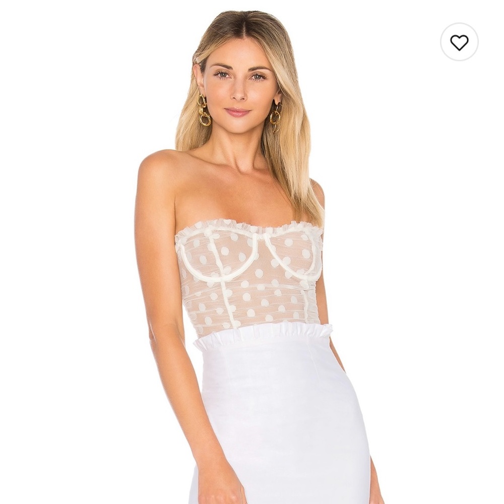 MAJORELLE White Sheer Polka Dot Bodysuit